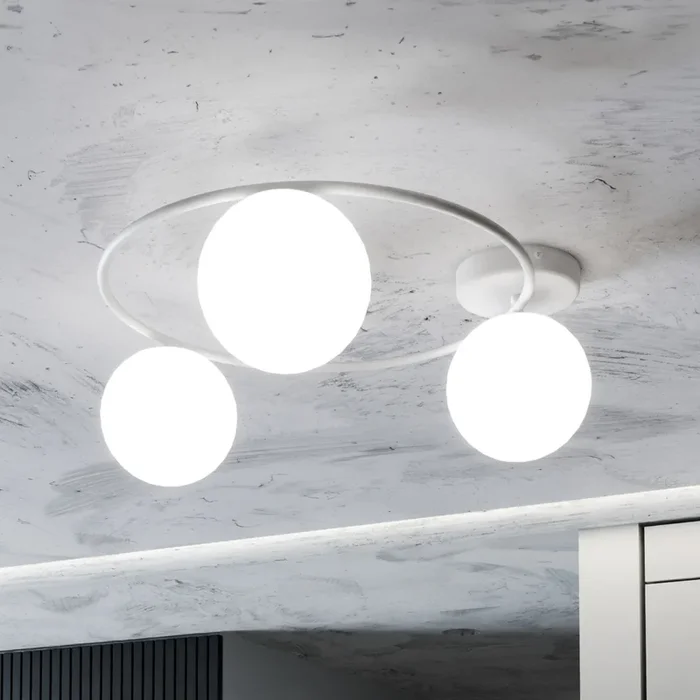 Plafón Ascella, 3 luces, blanco/ópal