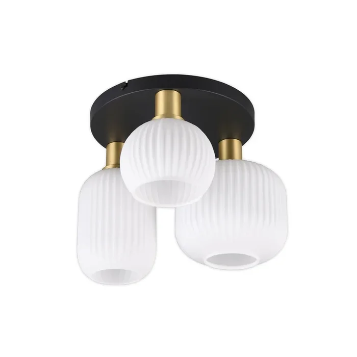 Plafón Diva, 3 luces, metal, cristal, blanco, color latón