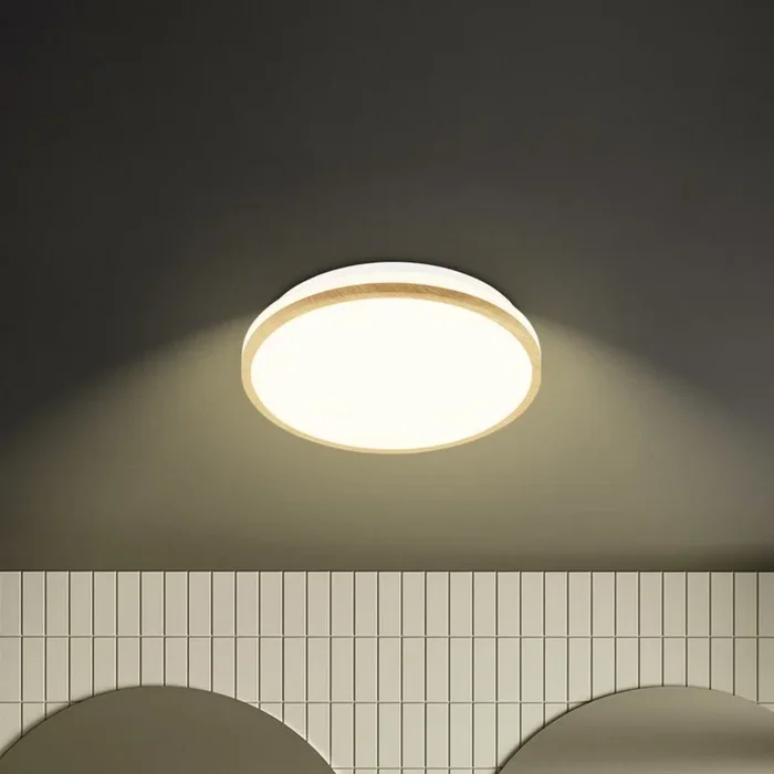 Plafón LED Acorus, Ø 28 cm, blanco/color madera, IP44