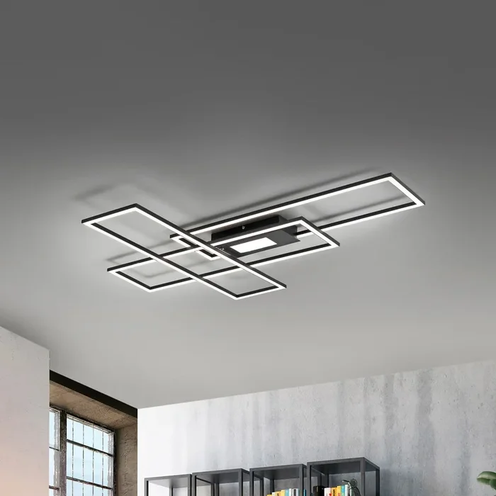 Plafón LED Asmin, CCT, negro, 98,9×69,4 cm