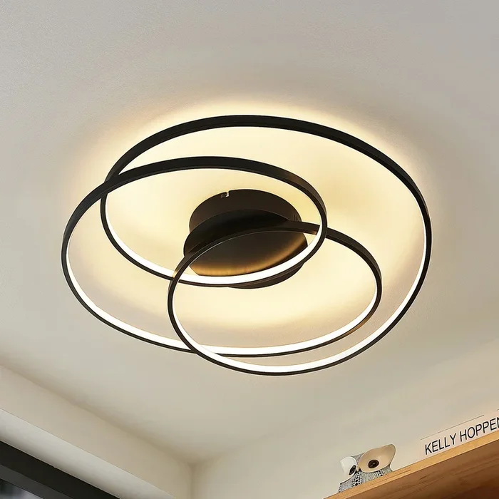 Plafón LED Kateryna de Lindby, negro, Ø 60 cm, atenuable