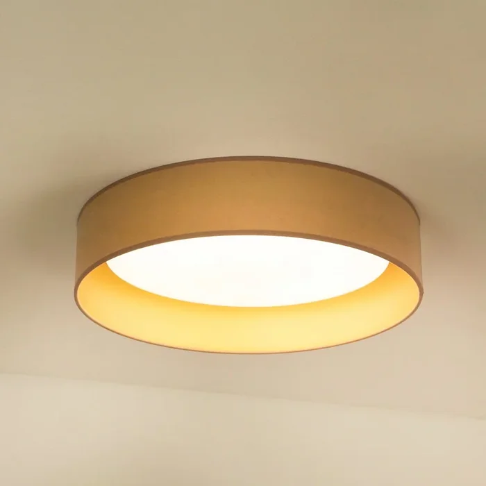 Plafón LED Plafond, terciopelo, beige/oro, tela, Ø 45 cm,3 escalones