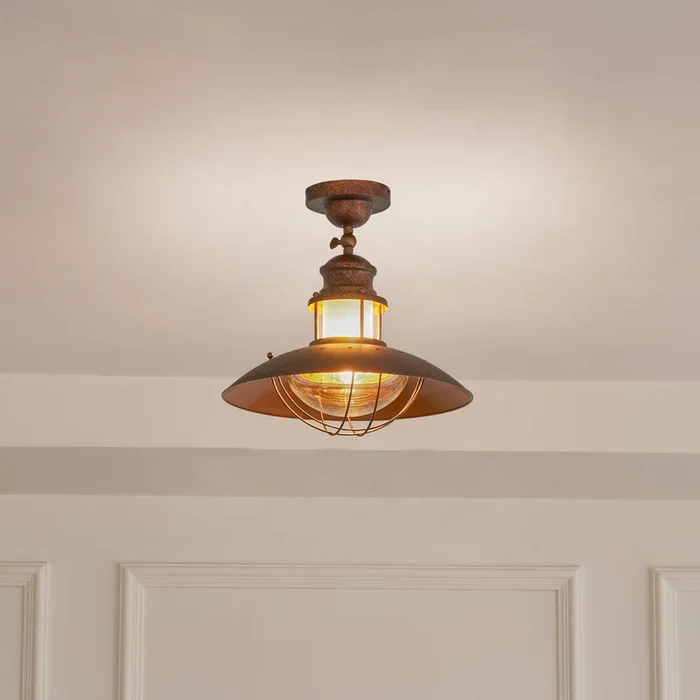 Plafón Lindby Louisanne, marrón, metal, Ø 35cm
