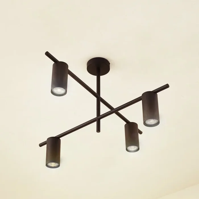 Plafón Lindby Marilou, negro arena, 4 luces, Ø 70cm