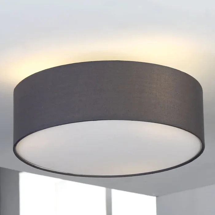 Plafón Lindby Sebatin, Ø 40 cm, gris, tela, E27