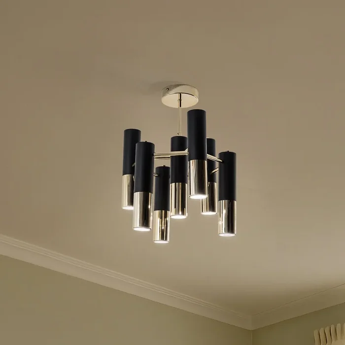 Plafón Orino, negro/dorado, metal, 7 luces, GU10