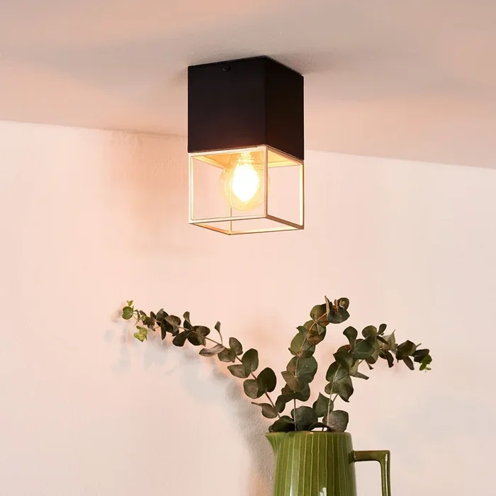 Plafón Rixt negro, angular, 1 luz