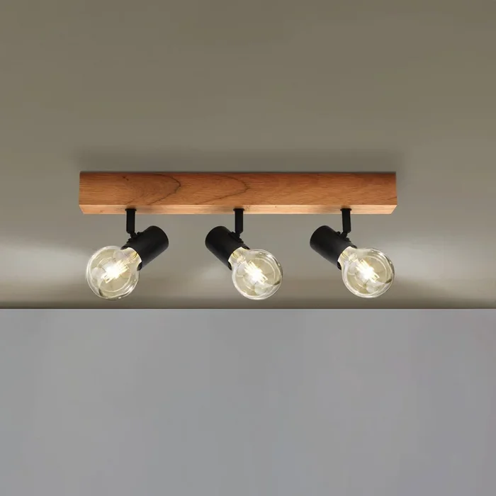 Plafón Townshend 3 de madera 3 luces negro