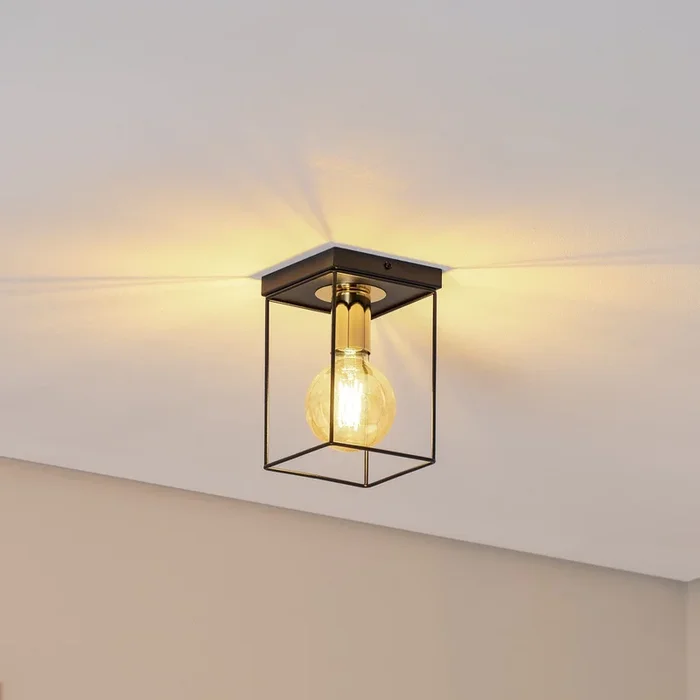 Plafón Vox, negro/dorado, angular, 1 luz, acero