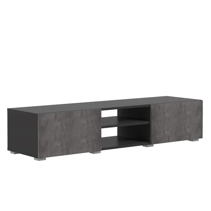 Podium Mueble de TV 140 W/ 2 puertas Negro y Hormigón – SYMBIOSIS