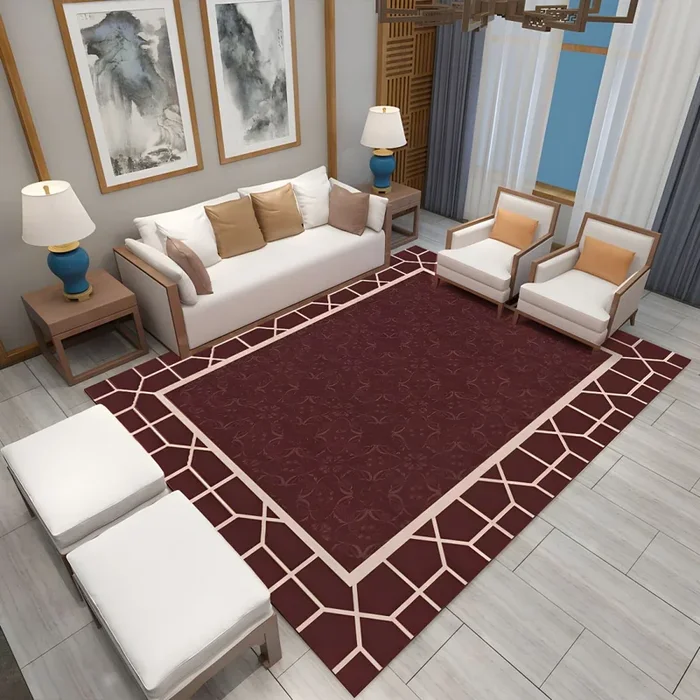 Poliéster Alfombra Multicolor Asiática Tapiz Lavable con Diseño de Flor Oriental para Habitación – Marrón Rojo 120 x 160 cm