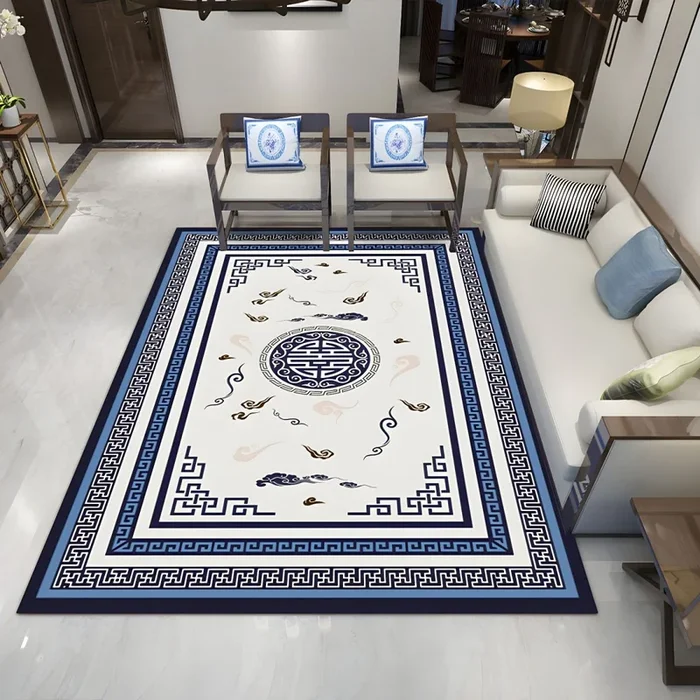 Poliéster Alfombra Multicolor Asiática Tapiz Lavable con Diseño de Flor Oriental para Habitación – Azul claro 80 x 160 cm
