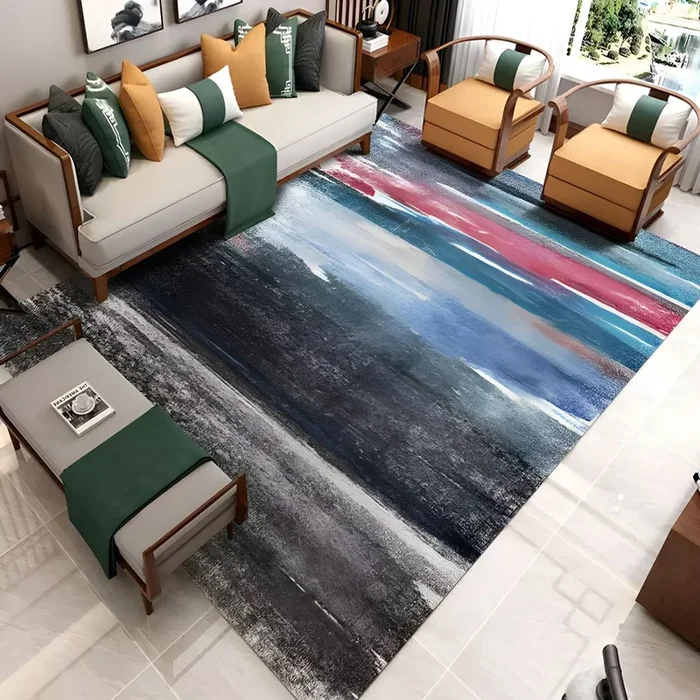 Polipropileno Alfombra Asiática con Dibujo de Plantas Tapete Lavable Multicolor para Salón – Azul marino 140 x 200 cm