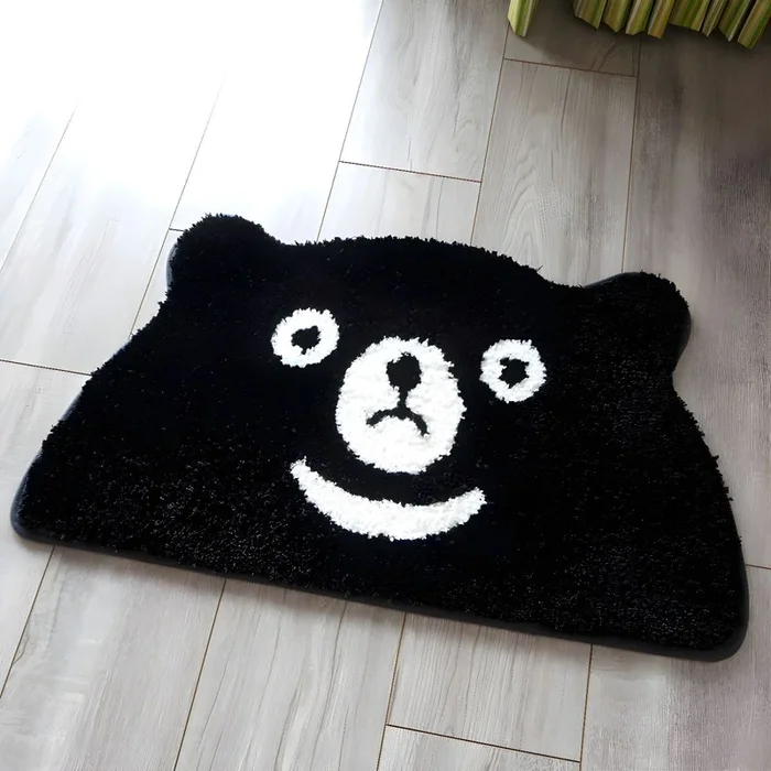 Polipropileno Alfombra Irregular Infantil Tapiz Multicolor con Patrón de Animal para Entrada, Antideslizante – Negro brillante 40 x 70 cm