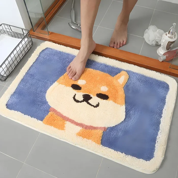 Polipropileno Tapete Infantil con Dibujo de Animal Alfombra Multicolor Antideslizante para Interior – Azul claro-amarillo 45 x 65 cm