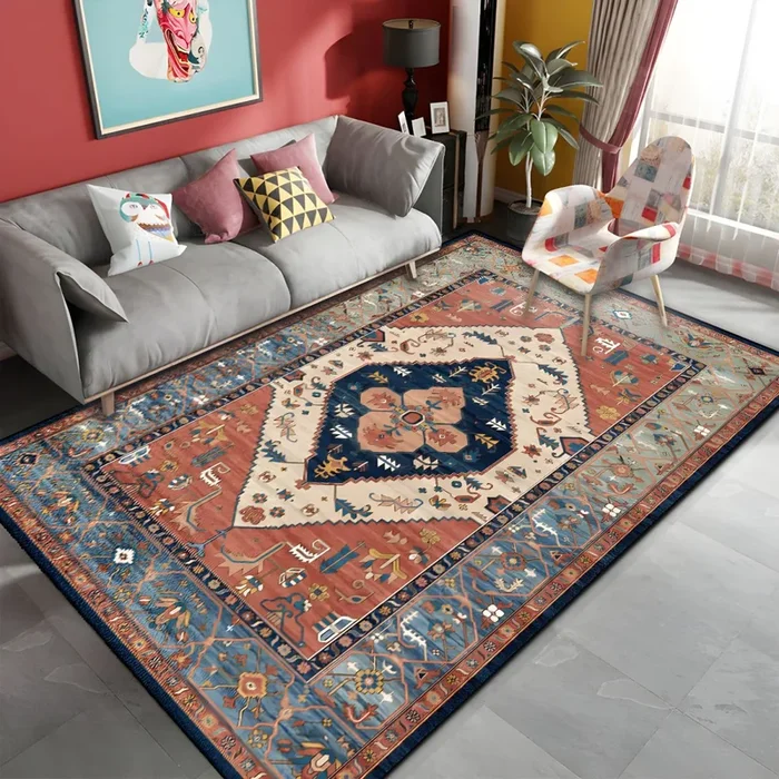 Polipropileno Tapete Retro con Patrón de Flores Alfombra Multicolor Antideslizante para Salón – Naranja 80 x 120 cm
