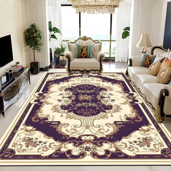 Polipropileno Tapete Retro con Patrón de Flores Alfombra Multicolor Antideslizante para Salón – Púrpura oscura 160 x 230 cm
