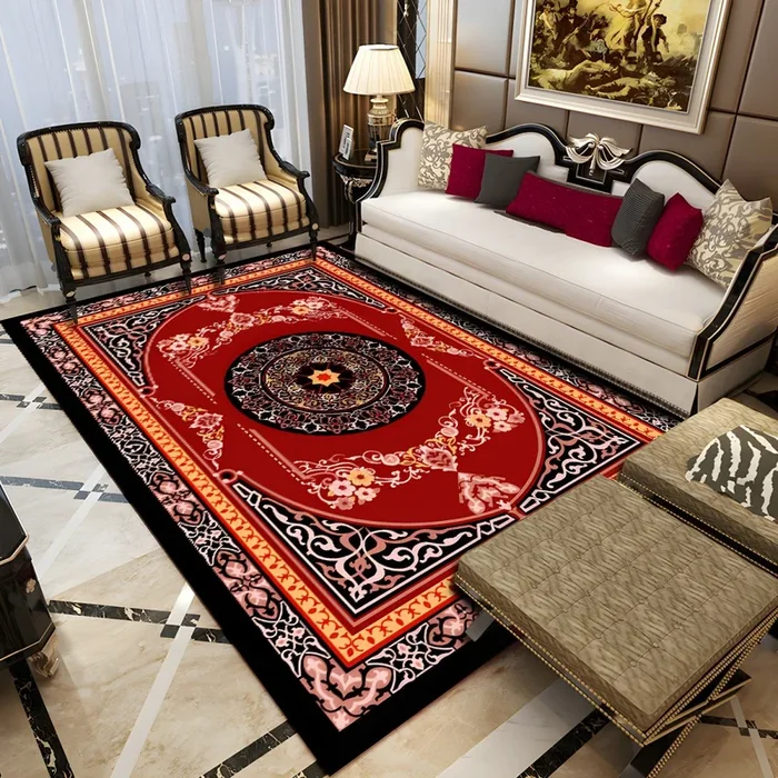Polipropileno Tapete Retro con Patrón de Flores Alfombra Multicolor Antideslizante para Salón – Rojo naranja 200 x 300 cm