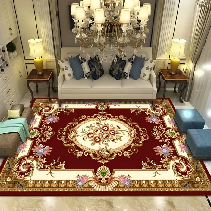 Polipropileno Tapete Retro con Patrón de Flores Alfombra Multicolor Antideslizante para Salón – Rojo oscuro 80 x 120 cm