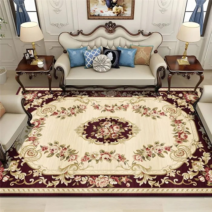 Polipropileno Tapete Retro con Patrón de Flores Alfombra Multicolor Antideslizante para Salón – Rojo cereza 180 x 250 cm