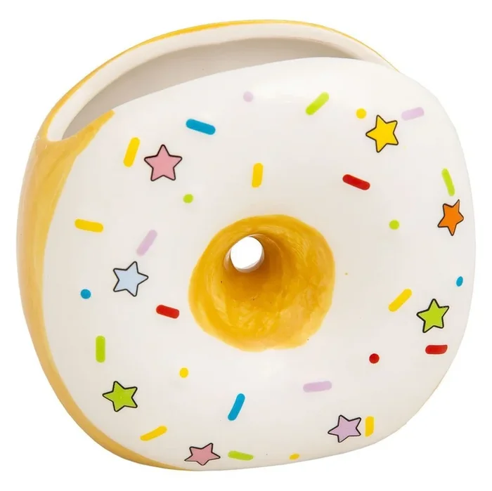 Porta lápices donut de cerámica blanco 11×6,5×11