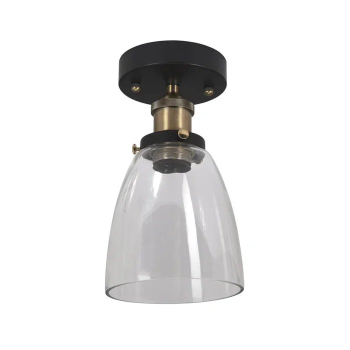 PR Home Plafón Kappa, latón/claro, cristal, Ø 14 cm