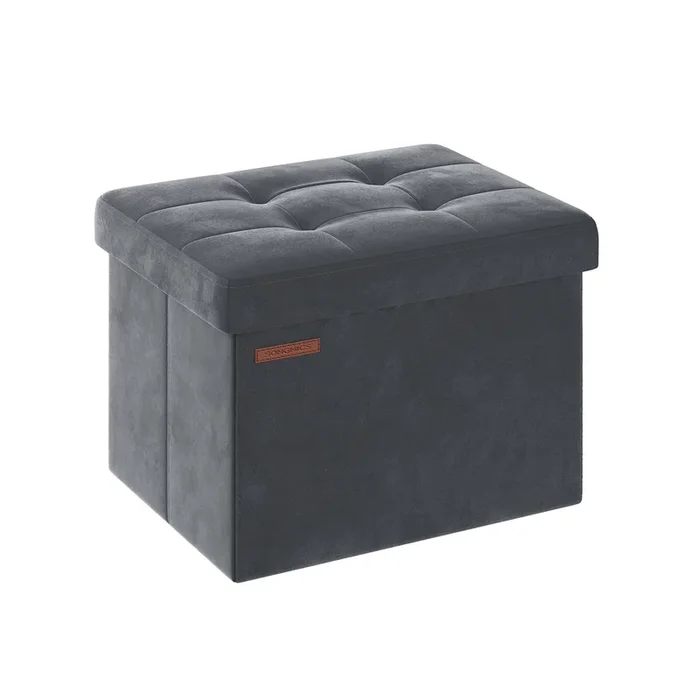 Puff Almacenaje 31 x 41 x 31 cm Gris Pizarra-SONGMICS