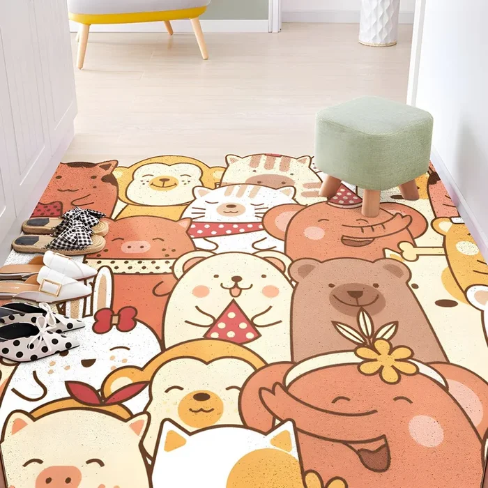 PVC Alfombra Infantil con Patrón de Animales Tapete Irregular Multicolor para Corredor, Resistente a Manchas – Naranja 120 x 200 cm