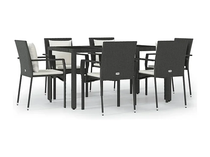 Pyhäntä Set de comedor de jardín 7 pzas y cojines ratán sintético negro