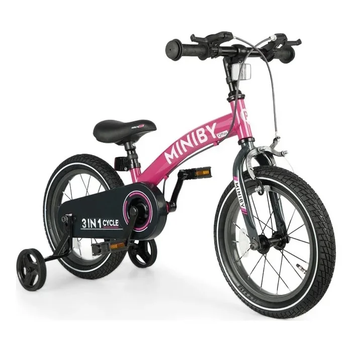 QPlay – Bicicleta infantil 14″ MINIBY 3en1 rosa