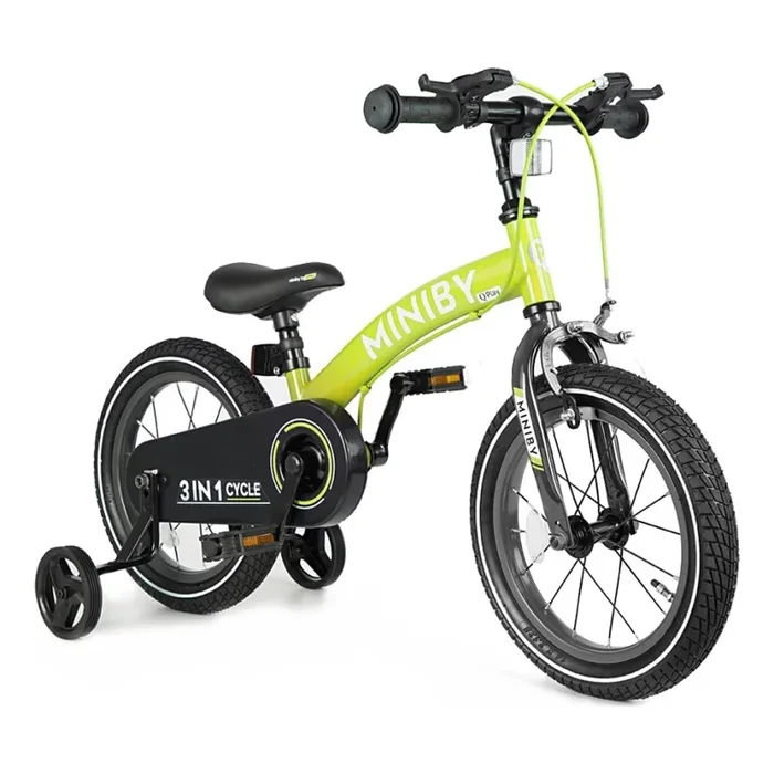 QPlay – Bicicleta infantil 14″ MINIBY 3en1 verde