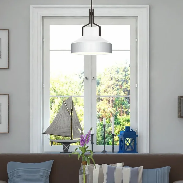 Quoizel – Lámpara colgante con varilla BRECKEN 2xE27/60W/230V negra/blanca
