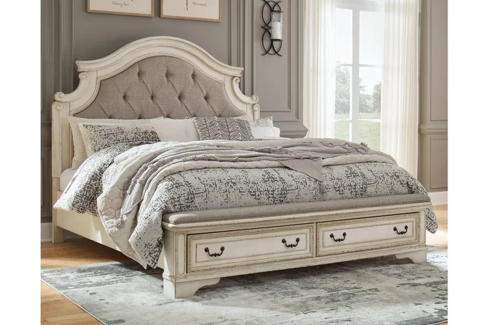 Realyn Two-tone King Upholstered Storage Platform Bed