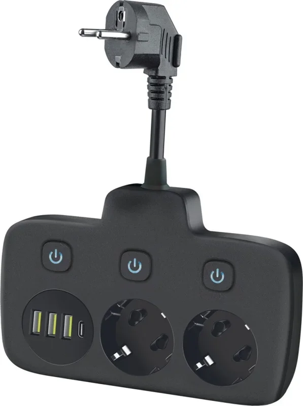 Regleta de enchufes con interruptor LINEA 2x230V + 4xUSB A/C SCHUKO negro