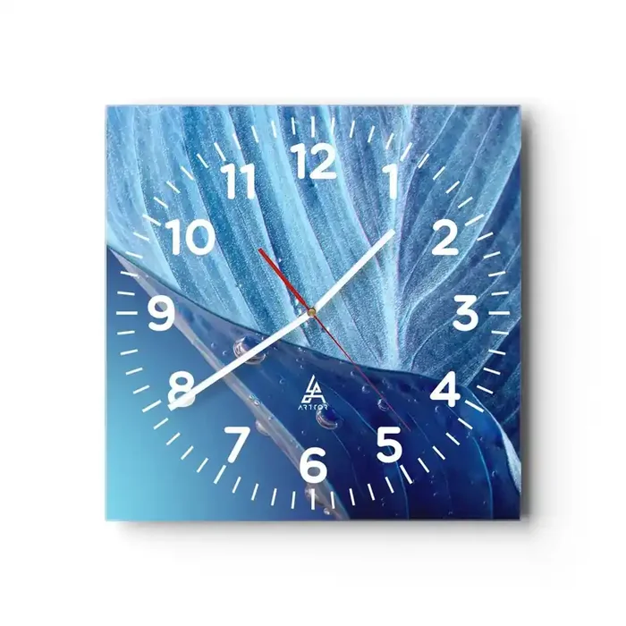 Reloj de pared – Reloj de vidrio – Gotas ocultas de azul – 40×40 cm