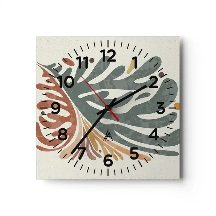 Reloj de pared – Reloj de vidrio – Hoja multicolor – 30×30 cm