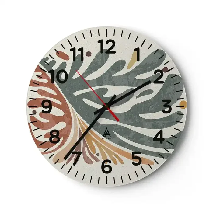 Reloj de pared – Reloj de vidrio – Hoja multicolor – 40×40 cm