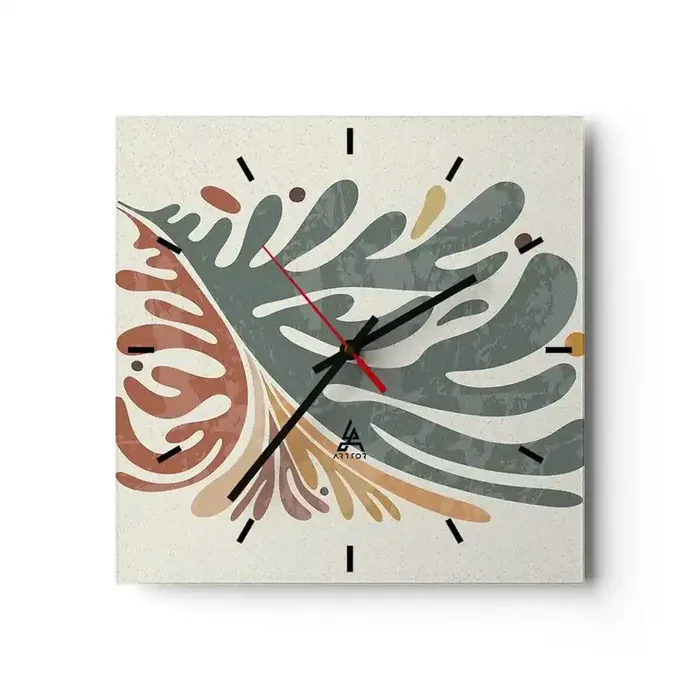 Reloj de pared – Reloj de vidrio – Hoja multicolor – 40×40 cm