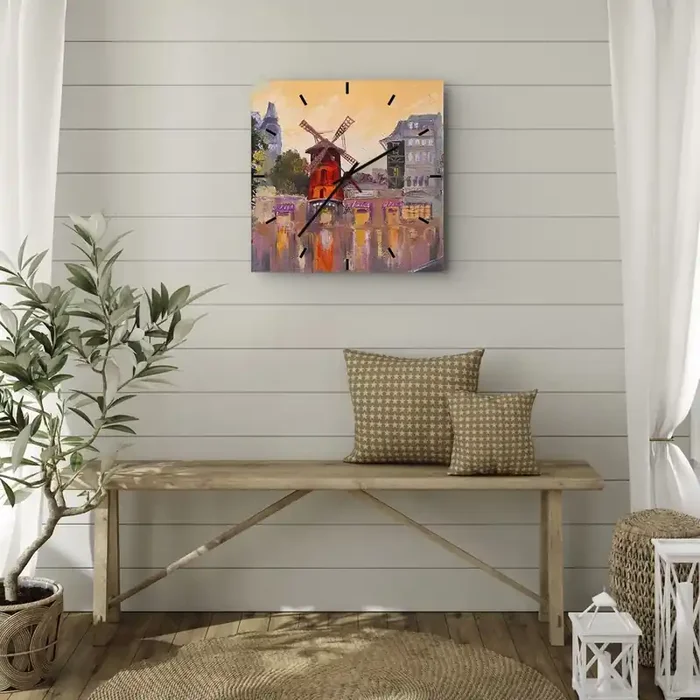 Reloj de pared – Reloj de vidrio – Iconos parisinos – Moulin Rouge – 30×30 cm