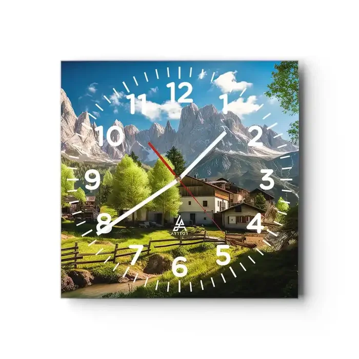 Reloj de pared – Reloj de vidrio – Idilio alpino – 40×40 cm