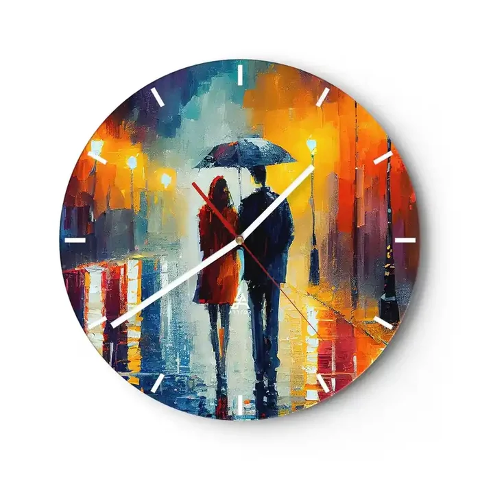 Reloj de pared – Reloj de vidrio – Juntos en una noche llena de color – 40×40 cm