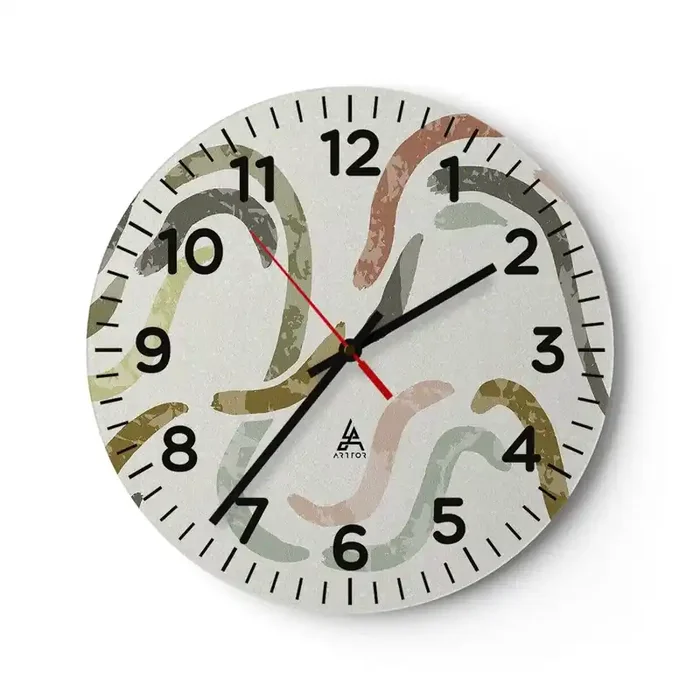 Reloj de pared – Reloj de vidrio – La alegre danza de la abstracción – 30×30 cm