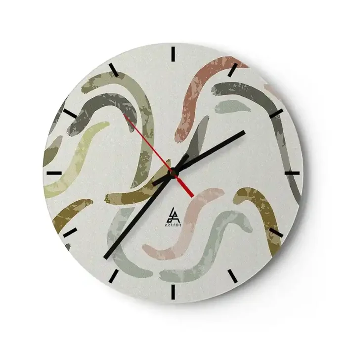 Reloj de pared – Reloj de vidrio – La alegre danza de la abstracción – 40×40 cm