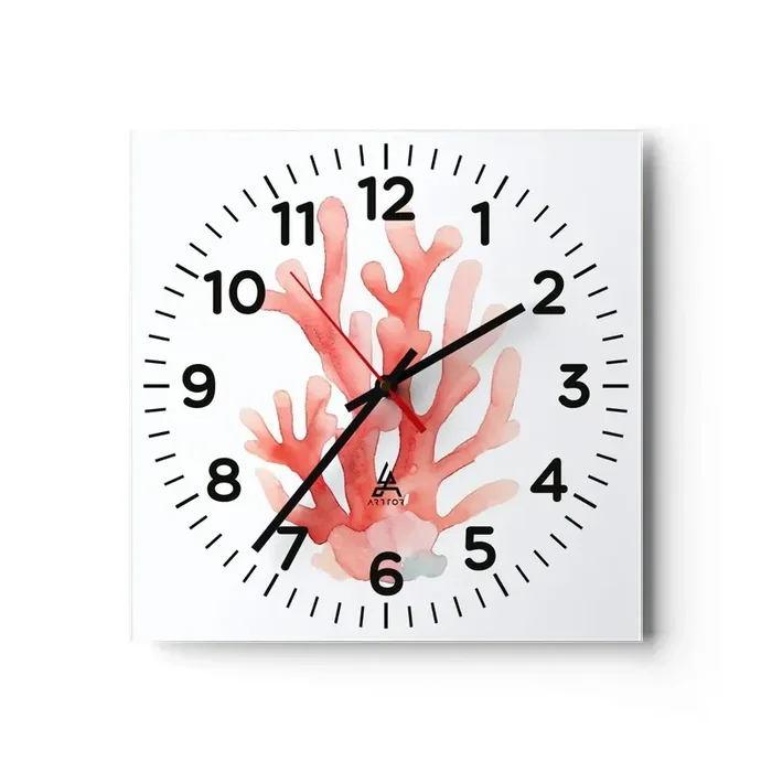Reloj de pared – Reloj de vidrio – La hermosura del color coral – 30×30 cm