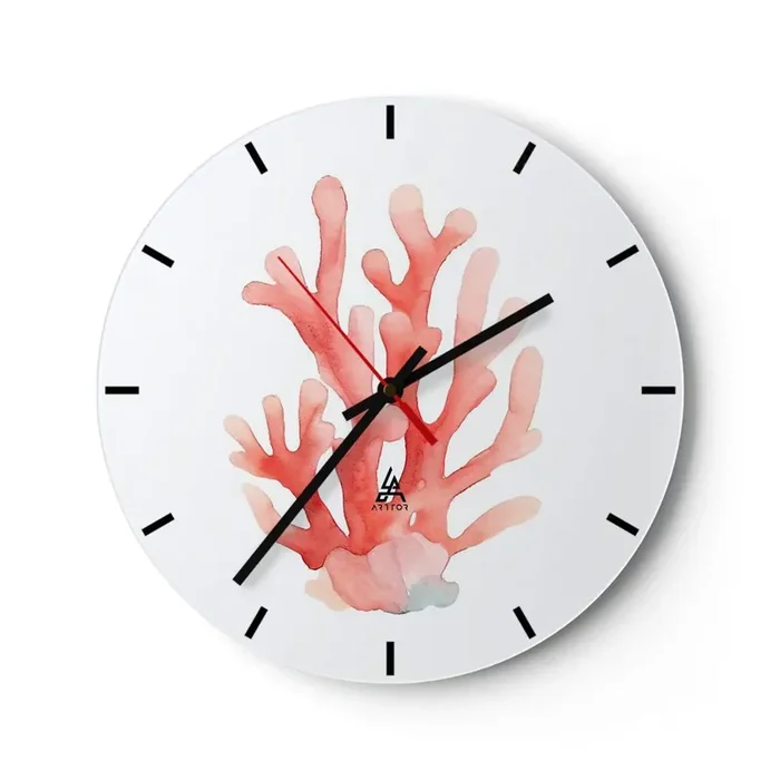 Reloj de pared – Reloj de vidrio – La hermosura del color coral – 40×40 cm