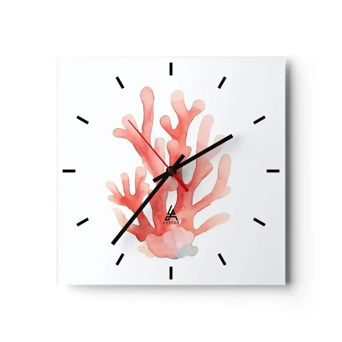 Reloj de pared – Reloj de vidrio – La hermosura del color coral – 40×40 cm
