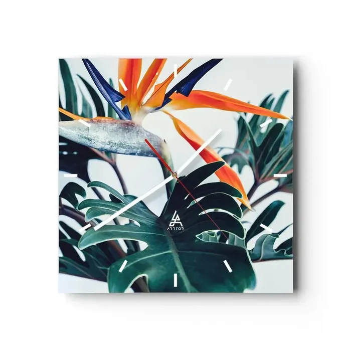 Reloj de pared – Reloj de vidrio – La jaula del pájaro colorido – 40×40 cm