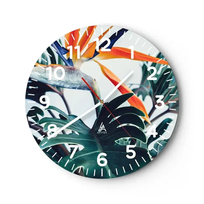 Reloj de pared – Reloj de vidrio – La jaula del pájaro colorido – 40×40 cm