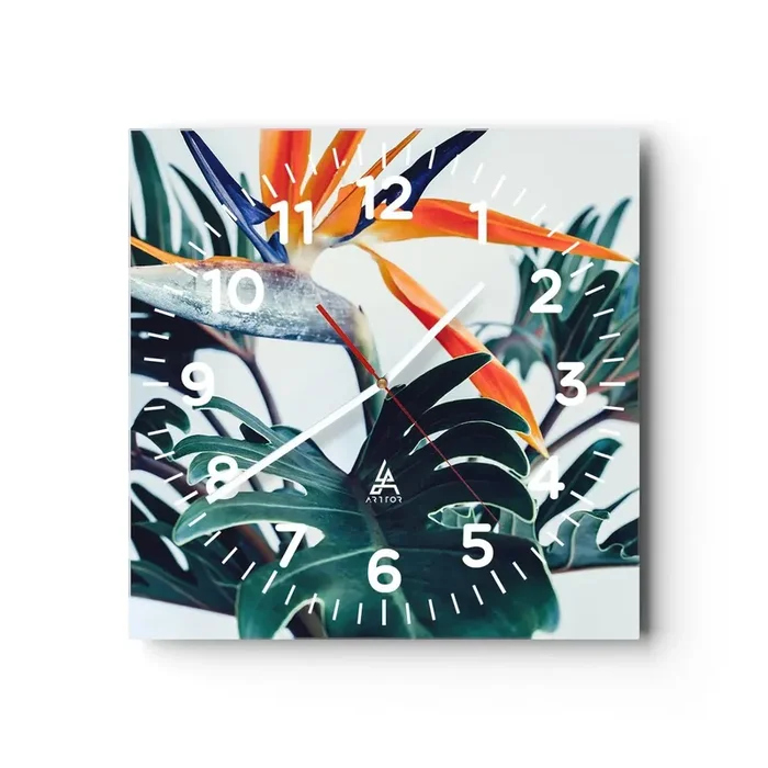 Reloj de pared – Reloj de vidrio – La jaula del pájaro colorido – 40×40 cm