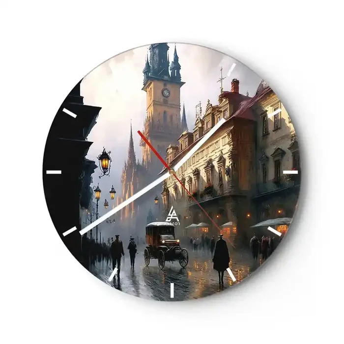 Reloj de pared – Reloj de vidrio – La magia de una noche de Praga – 40×40 cm